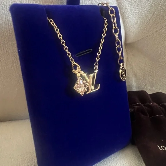 Louis Vuitton loulougram crystal Gold Pendant Necklace